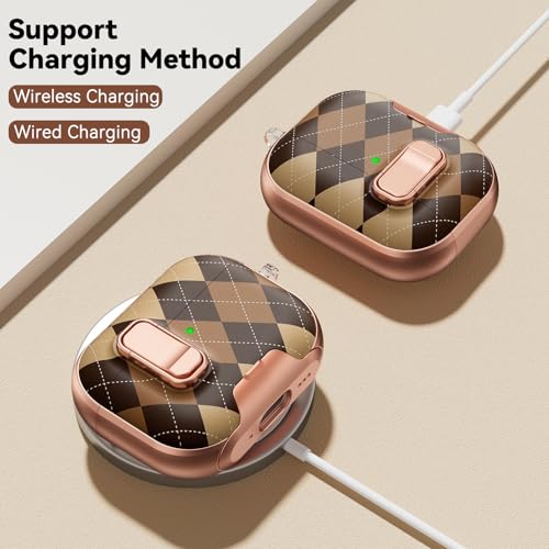 Image of for AirPods Pro 3 Case 2025 with Safty Lock-Maillard Pattern | As Phone Stand, for Women Girly, with Keychain & Cleaner Kit,Two-Piece Design,Support Wireless Charging,Clear TPU+PC Material