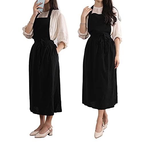 Apron Dress For Women Cute Cotton Linen Pinafore Apron Gardening Cooking Baking