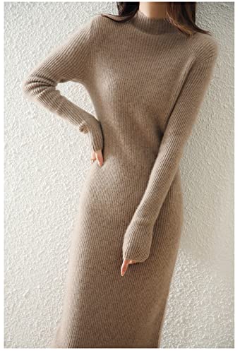 100% Solid Wool Cashmere Long Dress for Women Sexy Soft Warm Knitted Knitwears Ladies Sweater Dress3