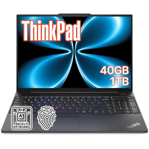 Image of Lenovo ThinkPad E16 Business Laptop • Backlit Keyboard • Intel 10-Core i5-1335U (Beat i7-1255U) • 40GB RAM • 1TB SSD • 16 inch WUXGA Display • Fingerprint Reader • Thunderbolt 4 • Windows 11