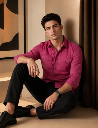 Image of Men's Double Flap Pocket | Regular Fit | Solid Spread Collar | Versatile Everyday Office Wear Comfortable |Stylish Design | Shirt