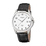 Orologio da uomo Regent con braccialetto di cuoio nero dell' acciaio inossidabile gomma argento al quarzo d2urf913
