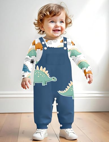 Baby Boy Clothes Dinosaur Romper Adjustable Overalls Baby Boy's Clothing Infant Boy Clothes 2PCS Outfits Fall Winter3