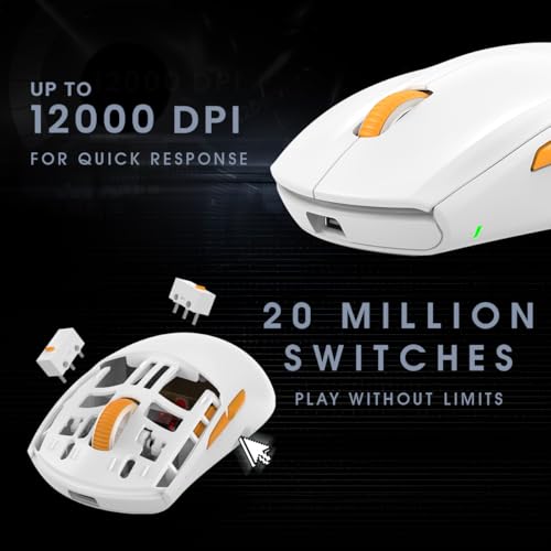Image of Cosmic Byte Atlas Tri-Mode Gaming Mouse with 12000 DPI PixArt PAW3311 Sensor, 1000Hz Polling Rate, 57g Lightweight, PTFE Feet, Paracord Cable, 20M Clicks, 500mAh Battery (White)