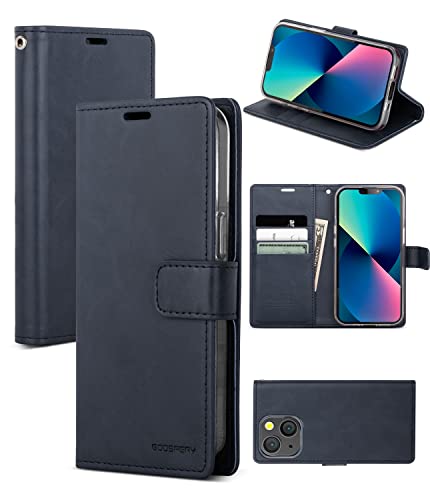 GOOSPERY Bluemoon Wallet Compatible with iPhone 13 Mini Case, Premium PU Leather Standing Feature Flip Card Holder Phone Cover (Navy)