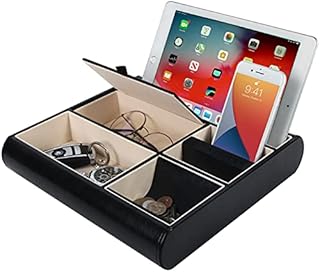 JackCubeDesign Valet Tray Leather Multi Catch all Storage Box Mens Dresser Desk Organiser Jewellery Accessories Night Stand for Keys, Phone, Wallet, Coin, Jewellery(Black)  :MK318A