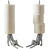Comfify Yoga Cat Decorative Paper Towel Holder or Toilet Paper Holder Adorable Downward Dog Pose Kitty- Cast Iron Paper Towel Stand - Antiqued Cast Iron White Color - 19