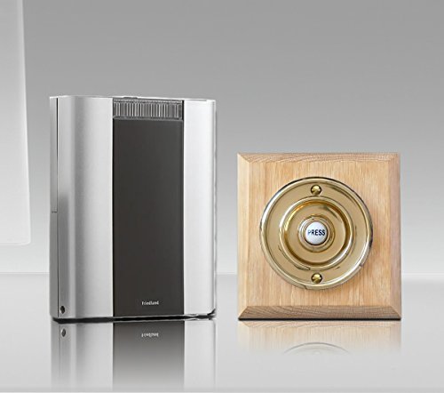 Friedland Libra+ Pro 200m Wireless Doorbell Kit with Wireless Period Style Bell Push on Wooden Plinth (Honey Brass) (Natural Brass)