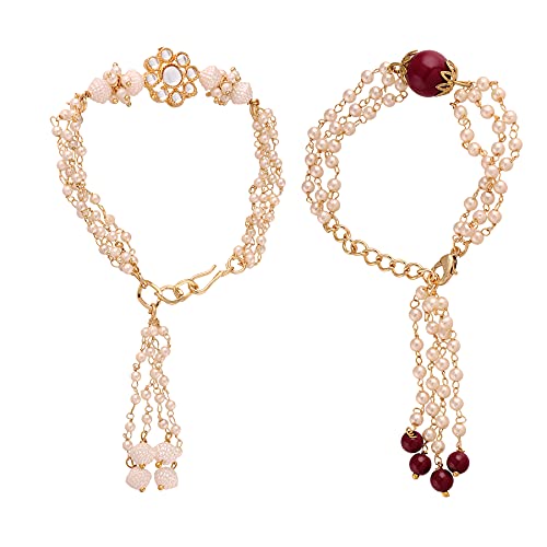 Image of I Jewels Womens Designer Pearl Rakshabandhan Lumba Bracelet For Bhabhi /Sister