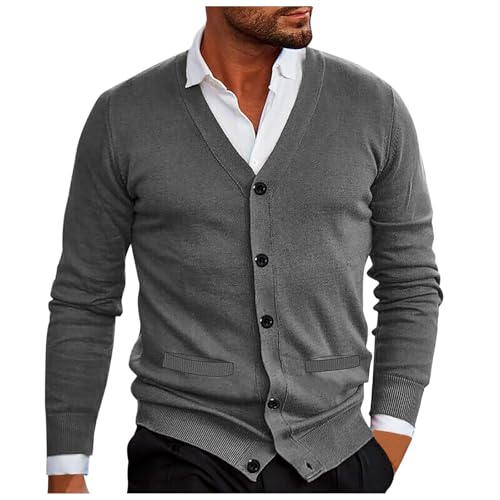 Cardigan col V pour homme veste en tricot chic boutonnée