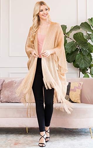 Image of RIAH FASHION Bohemian Sequin Glitter Shawl Wrap Poncho - Kimono Cardigan, Sparkly Metallic Mesh Scarf, Open Knit Crochet