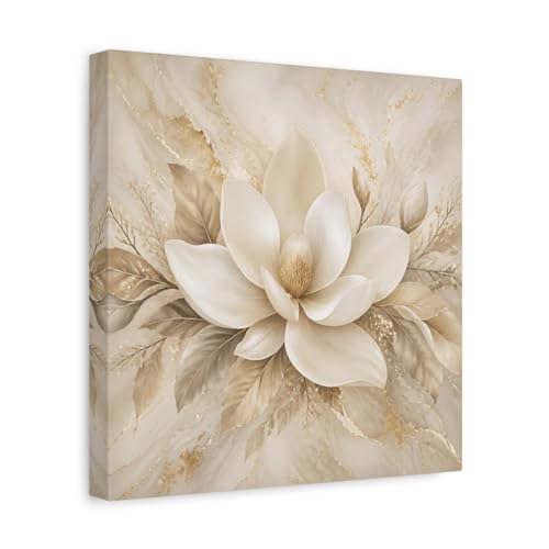 Toile Magnolia Beige et Or : Déco murale salon carrée 30x30 cm