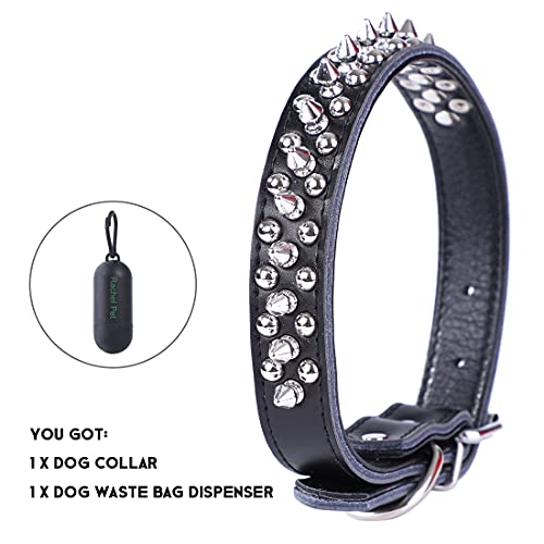 Rachel Pet Products Rivet Spiked Studded Genuine Leather Dog Collar For Small Or Medium Pet, Black, S #TOP1