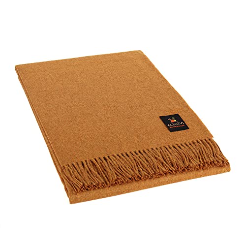 100% Baby Alpaca Wool Blanket Throw Solid Color Design For Bed Couch Sofa Soft Warm Peruvian Alpaca Wool Blankets 72" X 52" (Amber) #TOP9