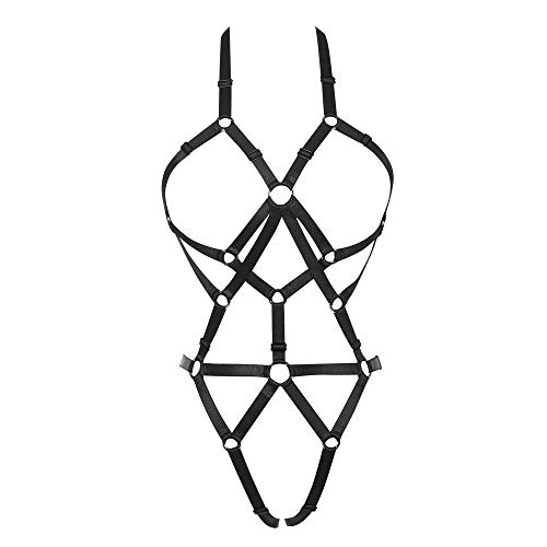 JELINDA Geschirr-BH, Set für Damen, elastisch, ohne Körbchen, verstellbarer BH mit Aussparungen, sexy Riemengürtel - Schwarz - Einheitsgröße