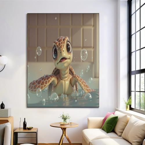 Affiche Tortue Dessin Animé Bain Tableau Salon Moderne 80x120