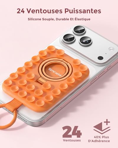 Support téléphone magnétique en silicone orange avec ventouse à forte adhérence de marque Syncwire - 6