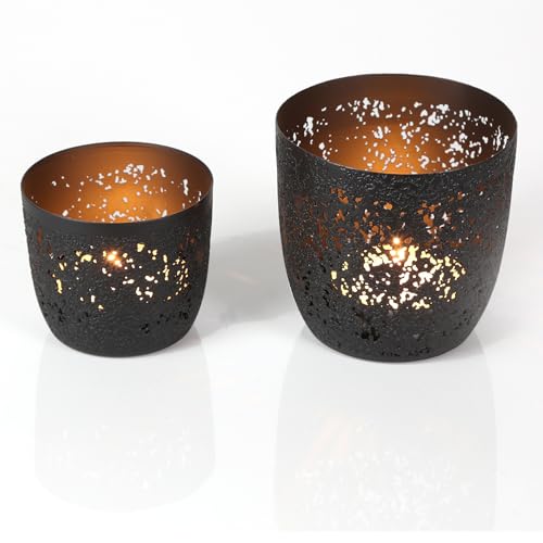 2 Vintage Windlicht Metall Kerzenhalter-Set Schwarz Teelichthalter Rustikal Industrial Chic Geschenk-Idee Noan 70817-2