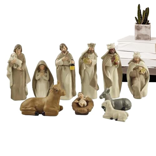 Crèche De Noël Set, 10 Pièces Résine Noel Figurines Statue Jésus, Ornement Naissance Du Christ Nativité Figurines, Statue De Christ Naissance Jésus Miniature Noël Ornements Cadeaux Catholiques