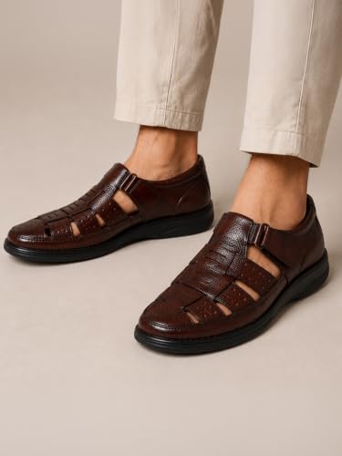 Image of Zoom Shoes Genuine Tinted Leather Casual Sandal For Men ZA-2337 | Comfortable /Ventilated Sandal With Anti-Slip Technology, Flexible Sole And Memory Cushion Padded Insole