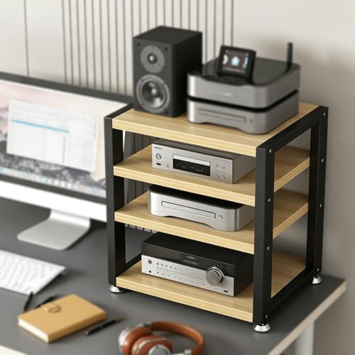 Soporte multimedia AV en madera natural para componentes estéreo 2