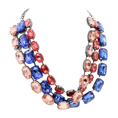 JNF Chunky Colorful Crystal Rhinestone Choker Collar Necklace for Women Twisted 3 Strand Statement Necklace Trendy Sparkly Gold Neck Chain Wedding Bridal Jewelry, X-Large, Crystal, Rhinestone