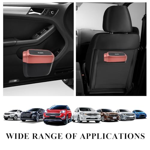 Image of Car Trash Can with Lid, Mini Hanging Push Car Garbage Container with 30 Trush Bags, Portable Leakproof Rubbish Organizer for Most Vehicles Office Home, Car Accessories (Rose Red)
