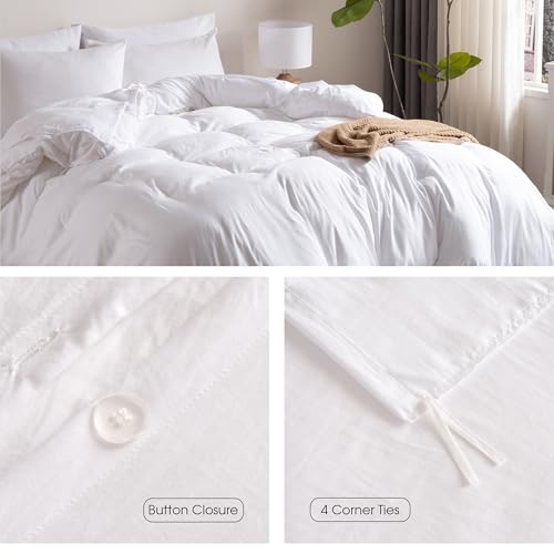 Image of Soft Washed White Duvet Cover Set King Size, 2 Pillow Shams, No Comforter | Prewashed Microfiber, 4 Corner Ties, Button Closure, Ultra Soft, Cotton-Like, All Seasons, King Duvet Cover 104x90 in