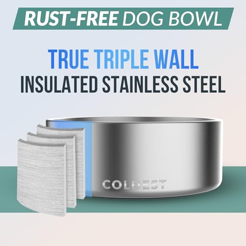 Coldest Dog Bowl - Anti Rust Metal, Non Slip, 3 Layers Insulated Stainless Steel Dog Bowls - Spill Proof & Heavy Duty - Water Bowl for Dogs, Cats, Dish Washer Safe (64 oz, Polished Stainless Steel) - Image 4