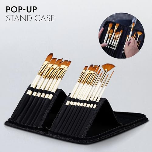 Artify 15-piece Acrylic Paint Brush Set with Stand Carrying Case, Palette tool, and 2 Sponges, Professional Artist Paint Brushes for Acrylic Oil, Watercolor, Face Painting, Ideal Art Supplies Gifts - Image 3