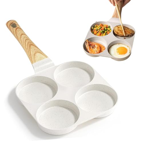 Faderr Egg Pan Non Stick 4 Hole Egg Omelette Pan Pancake Pan with Heat-Resistant Handle Fried Egg Pan for Breakfast Easy to Clean Compatible with All Stovetops