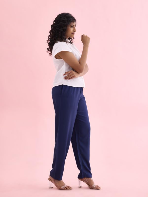 Image of GO COLORS Women Solid Mid Rise Relaxed Fit Viscose Casual Pants