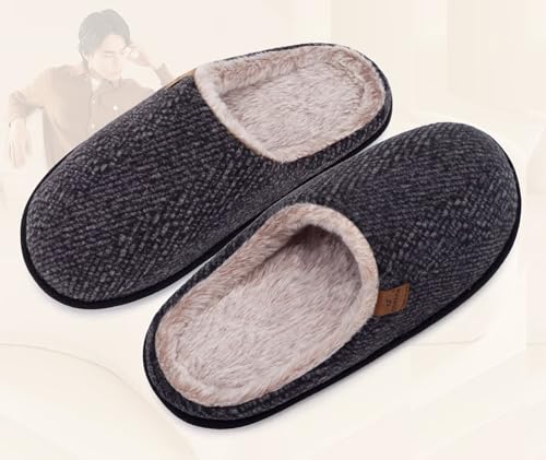 Image of COFACE Mens Cozy Memory Foam Scuff Slippers Casual Slip On Warm House Shoes Indoor /Outdoor Sandal Slippers With Arch Support Rubber Sole Size 7-15