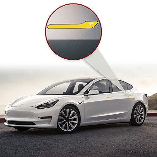 Image of IPG Compatible for Model 3 / Model Y /Juniper Door Handle Decal Sticker Wrap Kit (Set of 4) with Tesla Logo Personalize Your Tesla (Gloss Yellow)