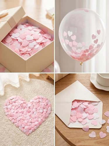 Image of Pink White 1 inch Heart Confetti for Engagement Wedding Party Table Decor Birthday Bridal Shower Valentines Decorations 1000Count