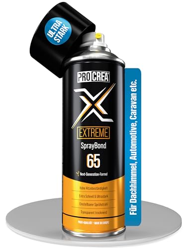 PROCREA Premium Sprühkleber X65 Extreme [Hitzebeständig bis 110] Extra starker & schneller Industriekleber für Dachhimmel Stoff Schaumstoff uvm. - Kein Durchschlagen - Wasserfest