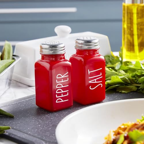 Red Salt and Pepper Shakers Set - Red Farmhouse Kitchen Decor and Accessories - Cute Glass Salt Shaker for Kitchen and Table by dopeca - Used condition - Image 7