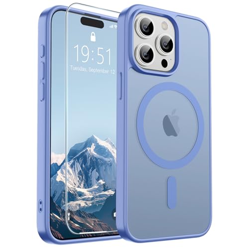 Image of SUPFINE Magnetic for iPhone 15 Pro Case (Compatible with MagSafe) (Military Grade Drop Protection) Translucent Matte Shockproof with Anti-Fingerprint Phone Case,Blue Purple