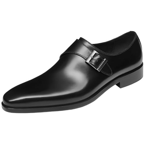 UOPYNE Oxford Dress Shoes for Men Slip On Monk Strap Black Round Leather Non Slip Resistant Rubber Sole Anti-Slip Low Top Outdoor(Black,6)
