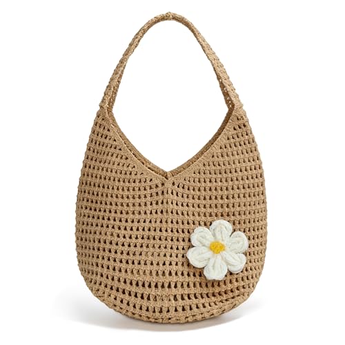 Mabecol Strandtasche Damen Große Handtasche Damen Leichte Schultertasche Boho Shopper Tasche Sommer Tasche Geflochten Einkaufstasche Beach Bag (A323khaki)