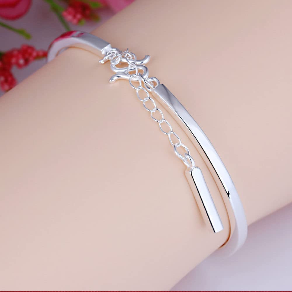 Armband Damen Silber,S990 Sterling Silberarmband Quadratischer Silberbarren Freundschaftsarmband Manschette Armreif Verstellbarer Schmuck Geschenke Für Frau Freundin Zum Geburtstag