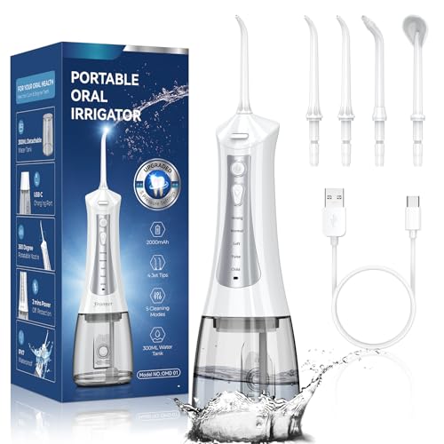 Irrigador bucal inalámbrico Family - Irrigador bucal de 300 ml con 5 modos, 4 puntas, IPX7, impermeable, recargable, limpiador de dientes para aparatos ortopédicos, niños y viajes