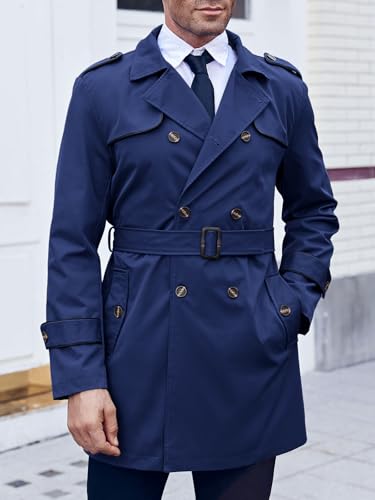 Image of Makkrom Men's Trench Coat Double Breasted Lapel Windbreaker Long Jacket