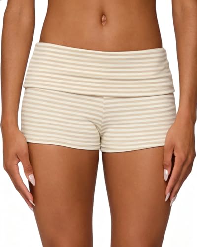 Image of Women Low Waist Lounge Shorts Fold Over Skinny Pajamas Shorts Summer Casual Pj Bottom Sleep Shorts