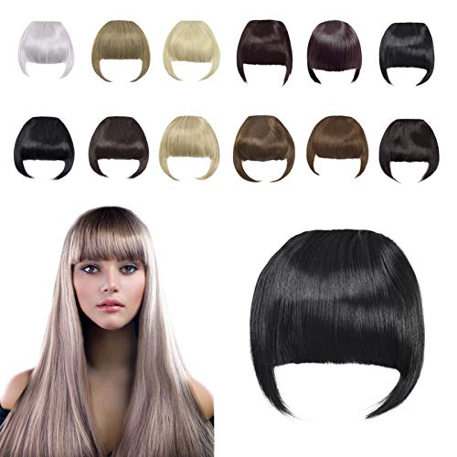 Clip in Bangs Fringe Hair Extensions with Temples Synthetic Fashion Hair-pieces Natural Black