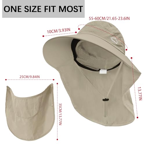 Image of Rosoz Sun Hat for Men Women with Neck Flap,Wide Brim UPF50+ Fishing Hat with Detachable Face Cover Outdoor Sun Protection Hat