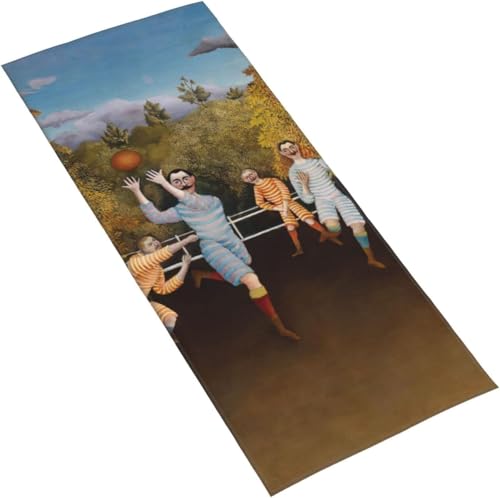 フェイスタオル フットボールをする人々 アンリ・ルソー マイクロファイバー タオル 柔らか 肌に優しい 肌触りが良い ふわふわ 髪に優しい 通気 かわいい 抗菌防臭加工 瞬間吸水 速乾 耐久性 薄手 毛羽落ち少ない 業務用タオル