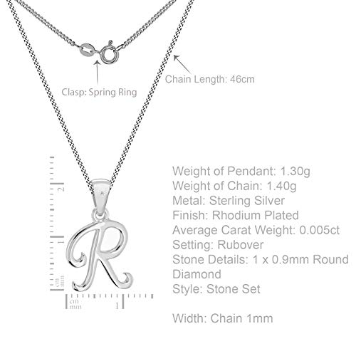 Tuscany Silver Women's Sterling Silver Rhodium Plated Diamond Initial 'R' Pendant on Curb Chain of 46cm/18 — photo 4