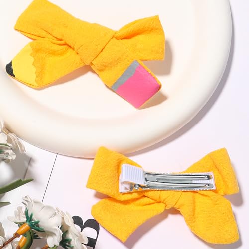 Back to School Hair Clips Pencil Hair Bows Ponytail Holder Yellow Bow Hair Clips for Baby Girls' First Day of School Kindergarten Students Snap Hairpin Handmade Cheer Gifts Decor 2pcs miniatura 5