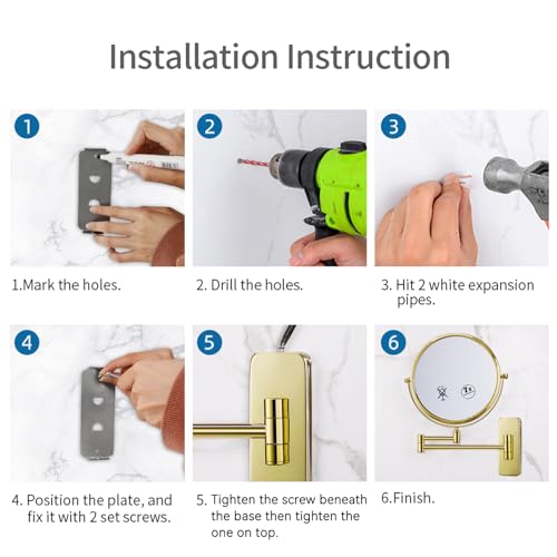 Nicesail Makeup Mirror, Wall Mounted 7X Magnifying Mirror Vanity Mirror for Bathroom, Extendable Swivel, Brass and 304 Stainless Steel Material for Hotel or Home, Shiny Gold Finish (8 Inch, 7X) by Nicesail - Image 6